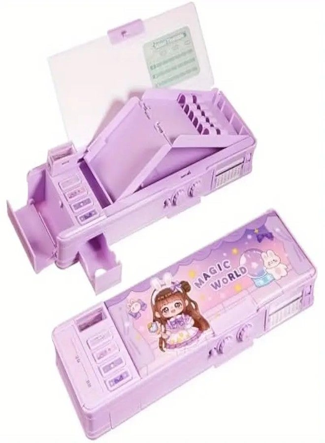 Invite Enterprise علبة أقلام رصاص منبثقة من Invite Enterprise Purple Magic World مزودة بقفل بكلمة مرور، ومبراة، وجدول، ولوحة بيضاء - علبة أقلام كرتونية متعددة الوظائف للمراهقين، هدية مثالية لأدوات القرطاسية في أعياد الميلاد - Image 5